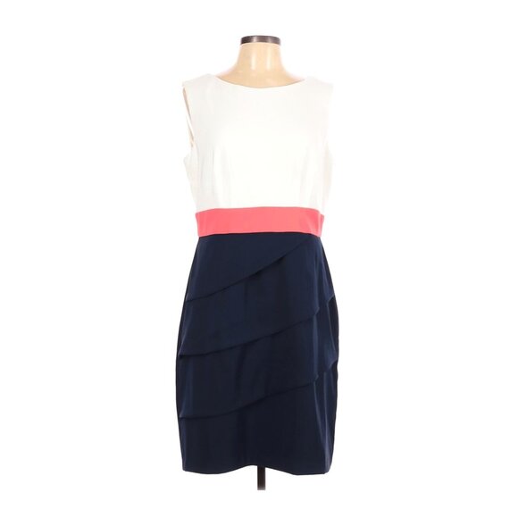 Dressbarn Womens Colorblock Sleeveless Dress Size 14 With Navy White & Pink - Picture 1 of 5